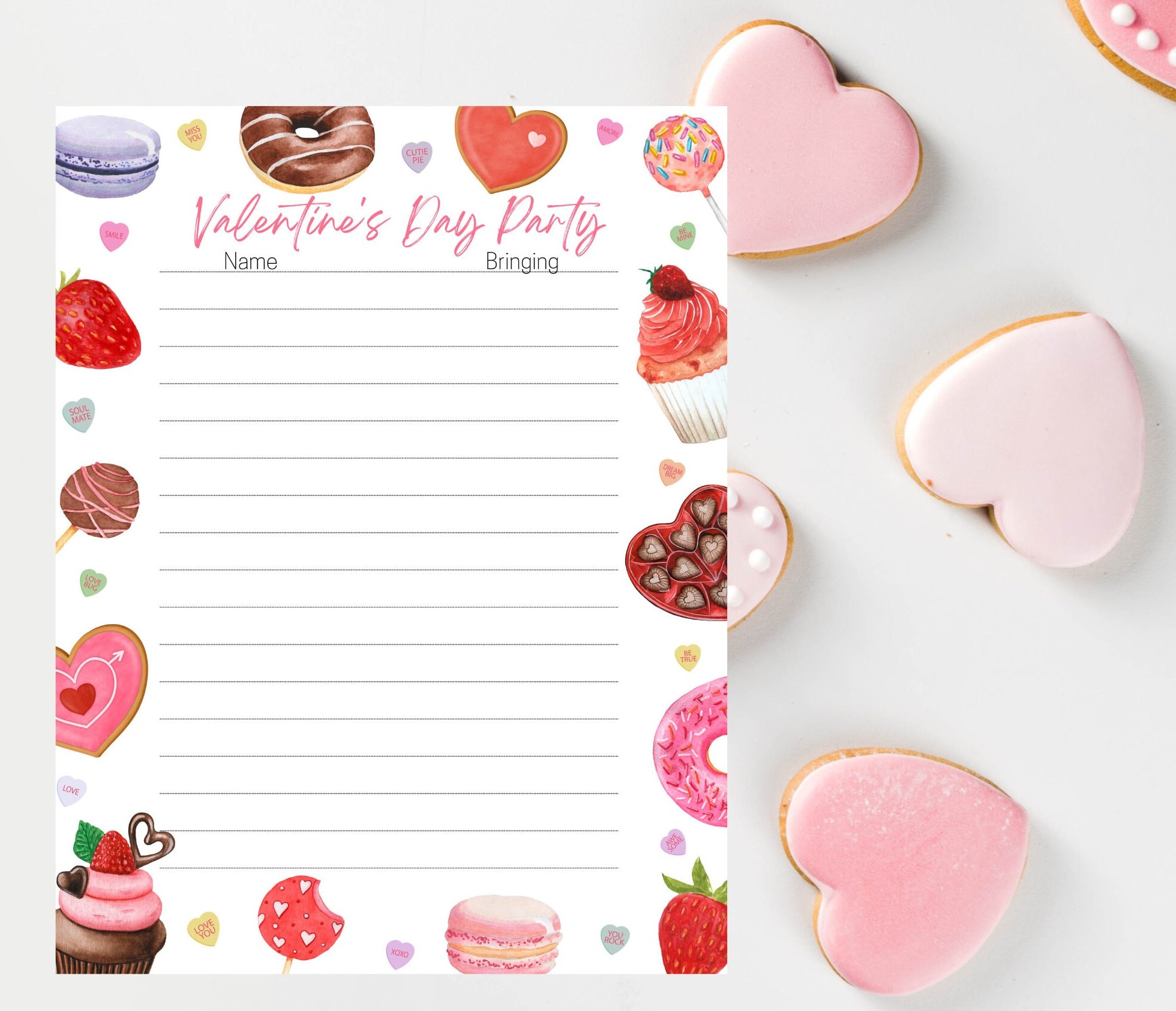 Valentines Day Party Sign up Sheet- PDF and Editable Digital Download Option! - Etsy for Free Printable Valentines Day Sign Up Sheet