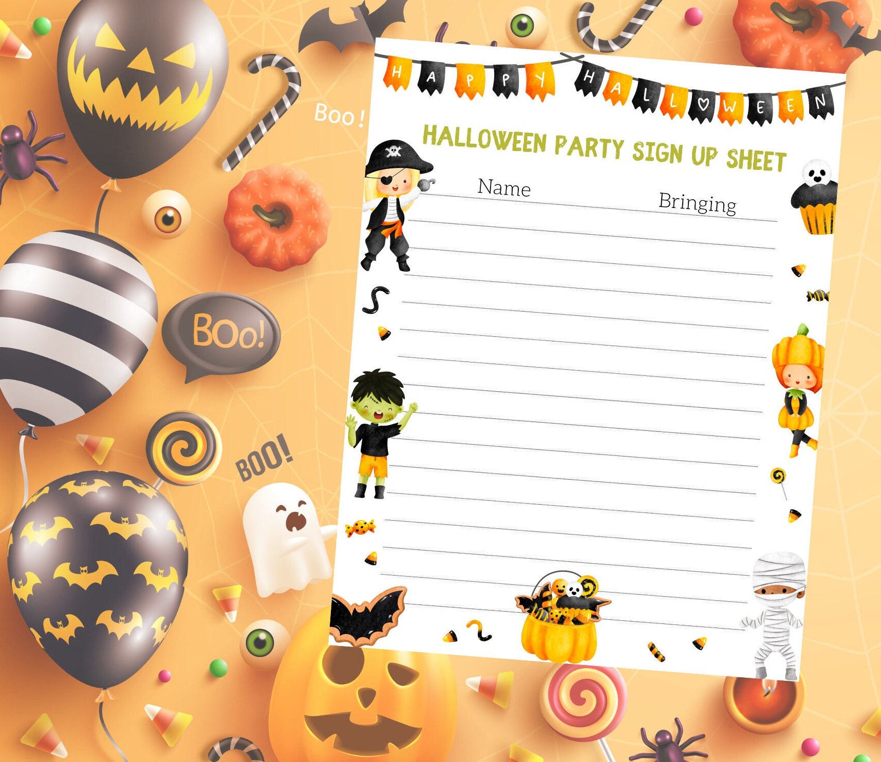 Editable Halloween Party Sign up Sheet Etsy