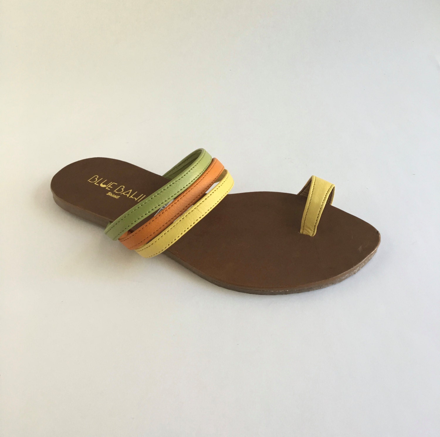 Brazilian Leather Slide On Sandals for Women in Green Orange | Etsy