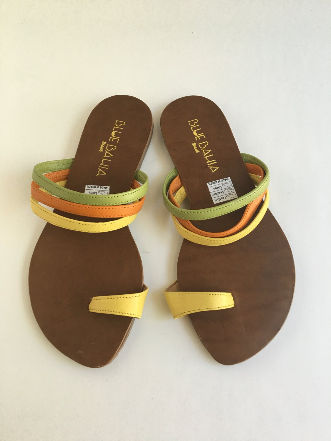 Brazilian Leather Slide on Sandals for Women in Green Orange - Etsy