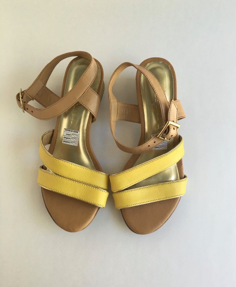 Brazilian Leather Ankle Strap Sandals for Women in Yellow - Etsy