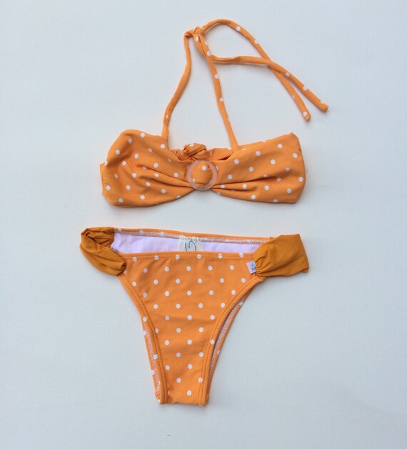 orange polka dot swimsuit