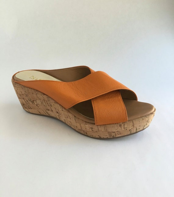 leather cork wedges