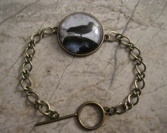 Spiritual Raven Pagan Wiccan New Age Original Art Glass 1 inch Antique Bronze tone Bracelet