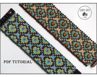 PDF Tutorial For Peacock Feather Two-drop Peyote Bracelet Pattern