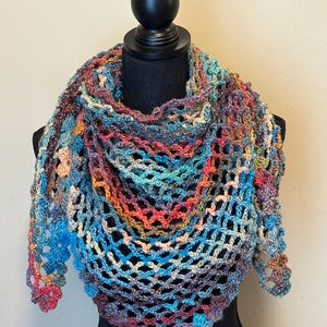Colorful Handmade Crochet Triangle Scarf, Crochet Shawl