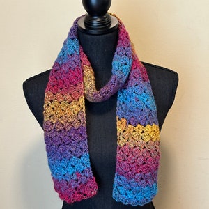 Beautiful Handmade Crochet Scarf, Bold Rainbow Crochet Scarf