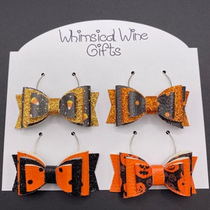 Cute Halloween Bows Wine Charm Set