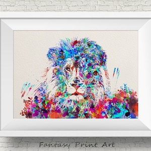 Lion print, watercolor print, lion art, art print, animal art, african animal, nursery animal, colorful decor, lion poster