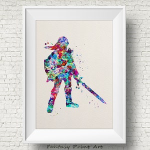 Legend of Zelda Modern Link Aquarell Illustrationen Kunstdruck 20x10 Wand Kunst Poster Giclee Wand dekor Kunst Home Dekor Wandbehang