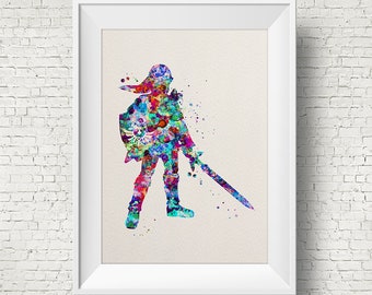 Legend of Zelda Modern Link Illustrazioni ad acquerello Stampa d'arte 8x10 Poster da parete Giclee Wall Decor Art Home Decor Wall Hanging