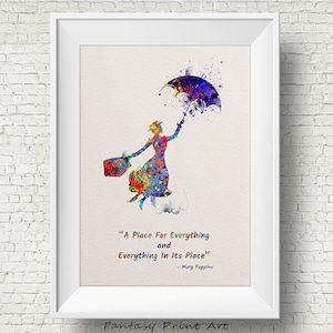 Mary Poppins Zitat A Place For Alles inspiriert Aquarell Kunstdruck Wand Kunst Poster Giclee Wand Dekor Kunst Wohnkultur Wandbehang