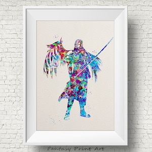 Kingdom Hearts Sephiroth inspirado Ilustraciones de acuarela Arte Impresión para enmarcar Pared Arte Póster Juego Decoración Decoración del hogar Colgante de pared