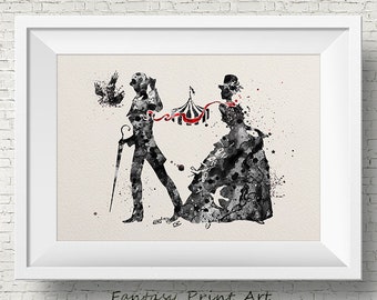 Impresión artística de acuarela &quot;El circo nocturno&quot;, regalo de boda, decoración de pared, arte infantil, colgante de pared, Erin Morgenstern