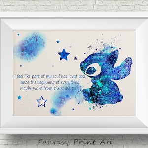 STITCH Quote Lilo and Stitch Disney Watercolor illustrations Art Print Giclee Wall Decor Art Home Decor Wall Hanging Stars