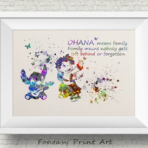 STITCH Print Lilo and Stitch Disney Watercolor Art Poster Love Quote Wall  Decor Home Decor Nursery Art Children Kids Room Family Gifts A328
