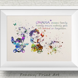 STITCH Print Lilo and Stitch Disney Watercolor Art Poster Love Quote Wall  Decor Home Decor Nursery Art Children Kids Room Family Gifts A328