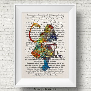 Alicia en el País de las Maravillas 1 Página del Libro Fondo Acuarela Impresión Archivo Bellas Artes Impresión Guardería Arte pared Decoración de pared Arte Decoración del hogar Colgante de pared