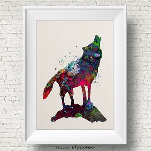 Wolf Watercolor Print, Fine Art Print, Children&#39;s Wall, animal watercolor, watercolor painting, wolf watercolor, wolf art, wolf poster