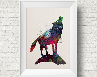 Wolf Watercolor Print, Fine Art Print, Children's Wall, animal watercolor, watercolor painting, wolf watercolor, wolf art, wolf poster