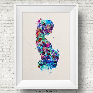 Pregnancy ART PRINT illustration, Watercolour,Pregnant, Baby Shower, New Mum,  Mother, Wall Art, Home Decor, Gift Medical Office Art Clinic
