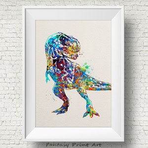 T-Rex Colorful Art Print Dinosaur Watercolor Print Dinosaur Art Children&#39;s Art Kids Room Decor For Kids Children&#39;s Wall Art Nursery