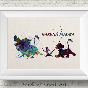 Hakuna Matata El Rey León Acuarela Arte Impresión Pared Arte Póster Geekery Decoración del Hogar Giclee Decoración de la Pared Arte Decoración del Hogar Colgante de la Pared