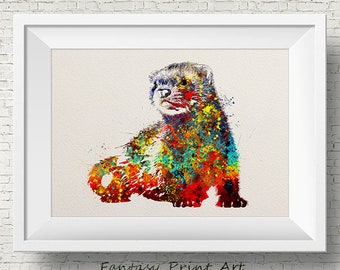 Colorful Ferret Pet 1 Watercolor Ferret painting illustration Ferret Art Print Wall Gift Poster Giclee Wall Decor Home Decor Wall Hanging