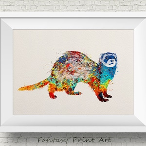 Colorful Ferret Pet Watercolor Ferret painting illustration Ferret Art Print Wall Gift Poster Giclee Wall Decor Home Decor Wall Hanging