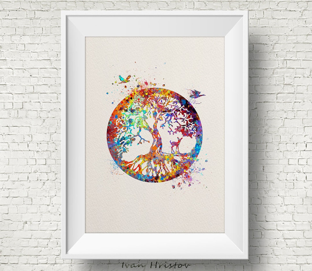 Tree of Life Colorful Watercolor Art Print Wall Art Poster Wedding Gift ...