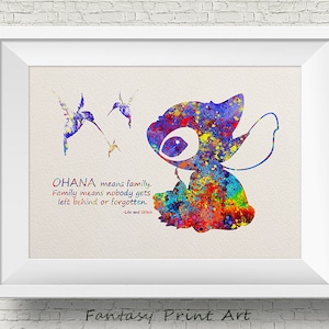 STITCH Zitat von Lilo and Stitch Disney Aquarell Illustrationen Kunstdruck Giclee Wanddekoration Art Home Decor Wandbehang