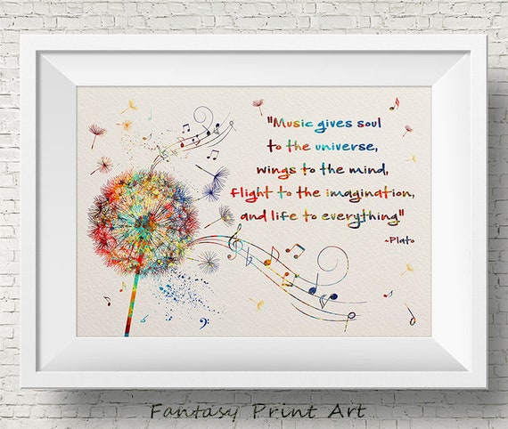 Pusteblume Musik Noten Spruch Plato Aquarell Druck Liebe Fine Etsy