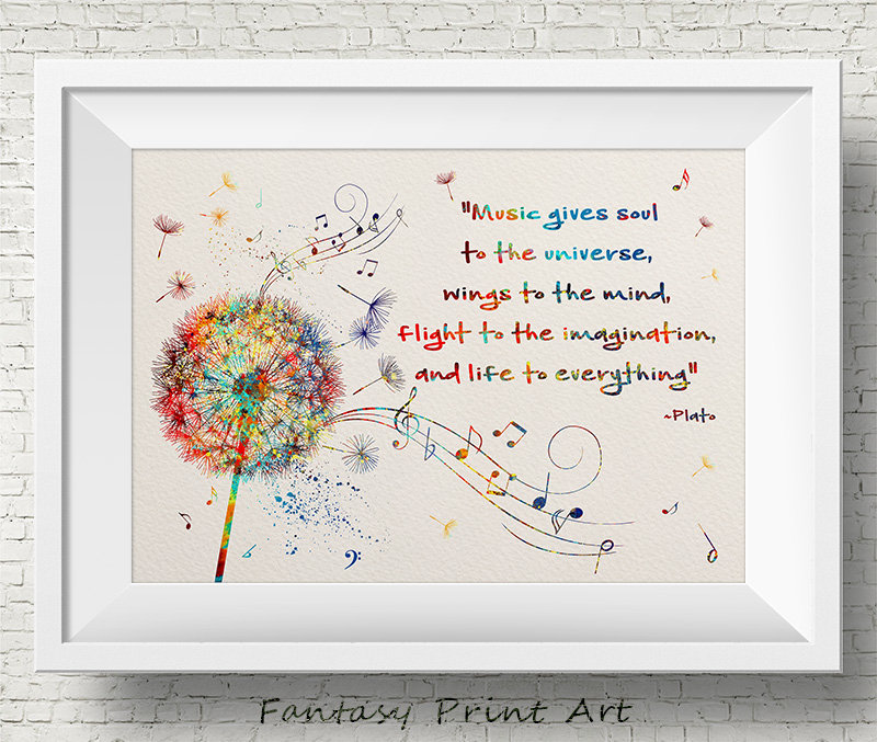 Pusteblume Musik Noten Spruch Plato Aquarell Druck Liebe Fine Art Print