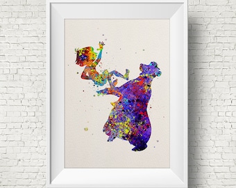 Mowgli and Baloo 1 inspired, The jungle book, Watercolor print, Kids Room Decor, Poster,Print, Wall art, Home decor