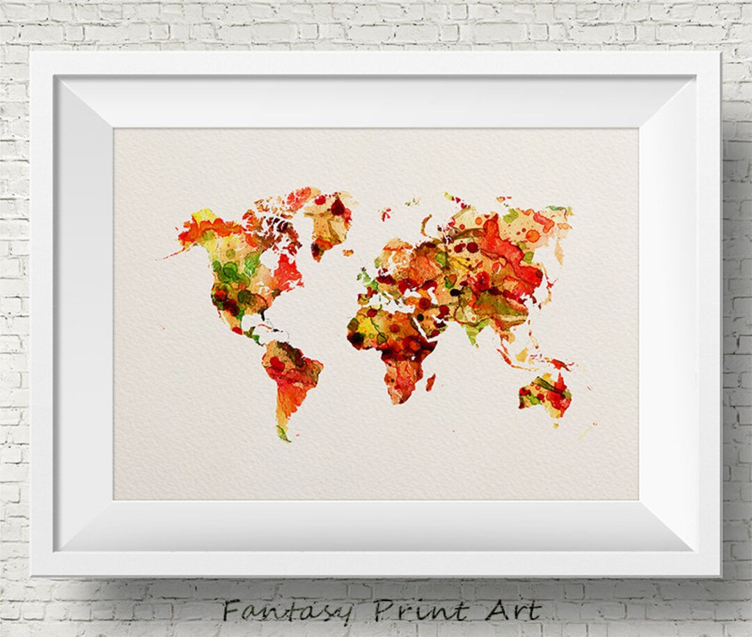 Watercolor WORLD Map Abstract Colorful Illustrations Art Print 8x10 ...