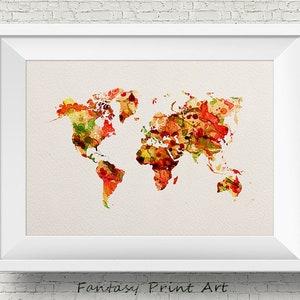 水彩画の世界地図 抽象的なカラフルなイラスト アートプリント 8x10 壁掛け ウェディングギフト ポスター ジクレー 壁飾り アート ホームデコレーション 壁掛け