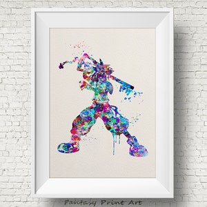 Kingdom Hearts 1 Sora inspired Watercolor illustrations Art Print for framing Wall Art Poster Game Decor Home Decor Wall Hanging