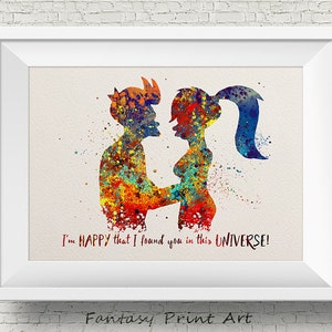 Fry and Leela Quote Universe inspired ART PRINT illustration, Futurama, Wall Art, Home Decor, TV Series, Science Fiction