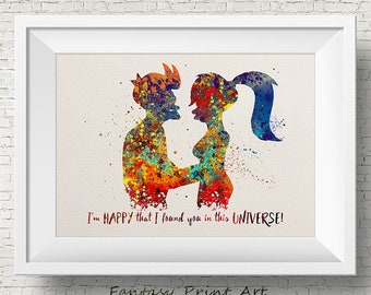 Fry y Leela Quote Universe inspiraron la ilustración ART PRINT, Futurama, Wall Art, Home Decor, TV Series, Ciencia Ficción