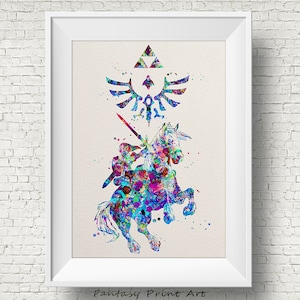 Legend of Zelda Modern Link 3 Aquarell Illustrationen Kunstdruck 20x10 Wand Kunst Poster Giclee Wand Dekor Home Dekor Wandbehang