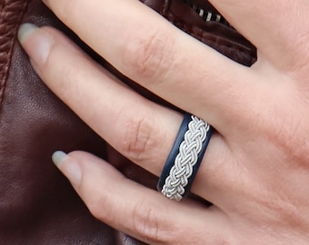 Sami Ring RAN for men and women, handmade with reindeer leather and pewter thread, unique engagement ring, finger ring by AC Design Sweden