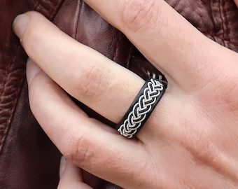 Sami Ring AUSTRE Black leather ring for men and women, unique fingerring accessory, handmade in Sweden, scandinavian jewelry by AC Design