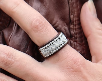 Sami Ring NORDRE | Reindeer Leather & Pewter Braid, Handmade in Sweden