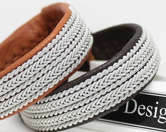 Sami bracelet FREKE in genuine leather Viking bracelet lapon saami armband tin jewelry cuff bracelet handmade in Sweden by AC Design