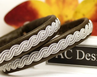 Sami Reindeer Leather Bracelet BURR: Swedish Pewter Wire Armband, handmade in Sweden