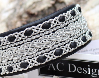 Sami Bracelet SKRYMER | Genuine Leather, Pewter Wire, Reindeer Antler Button | Handmade Sweden