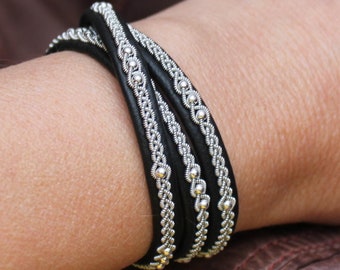 Sami wrap bracelet LONE | triple wrap bracelet | bracelet lapon | handmade in Sweden | saami armband | sterling silver beads | AC Design