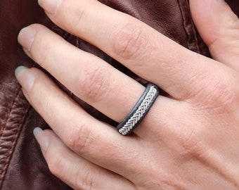 Sami Ring GROA | leather ring for men and women | unique swedish jewelry | narrow accessory | handmade in sweden | handcrafted | AC Design
