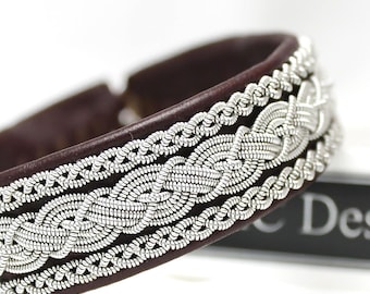 Handmade Sami Leather Bracelet DROME, Pewter Wire Braid, Reindeer Antler Button | AC Design