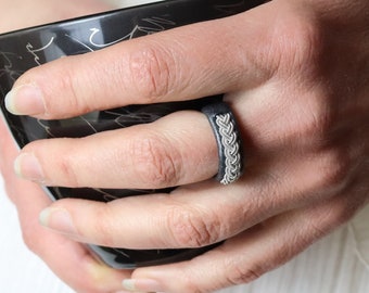 Handmade Sami Reindeer Leather Ring BOND, Pewter Braid, Swedish Design
